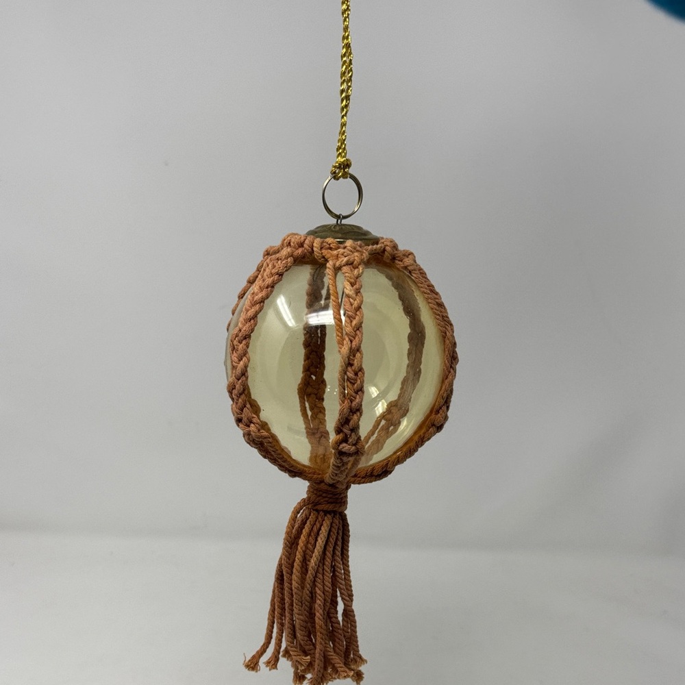 MACRAME ORNAMENT WITH TASSEL ROUND GLASS BALL GINGER BOHO